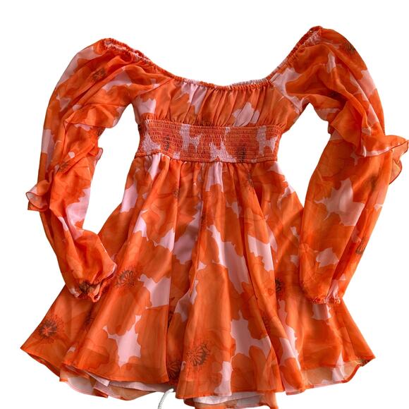 NEW Hutch Flounce Romper Floral Orange Long Sleeve Flowy Beach Resort Small - Picture 13 of 14